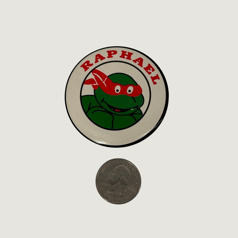 TMNT Raphael Vintage Pin Button 2.25 Metal White Red Green Retro TMNT
